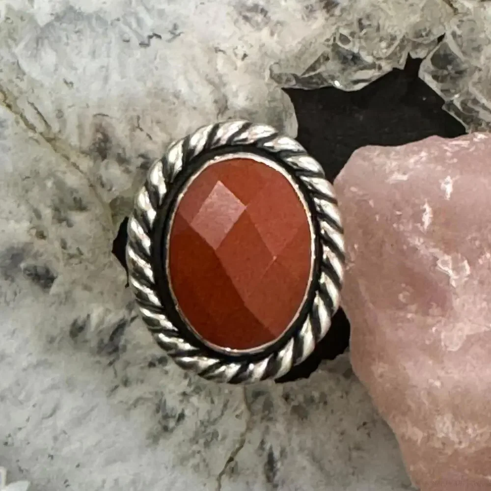 Carolyn Pollack Sterling Silver Oval Faceted Carnelian Ring Size 6.5 For Women